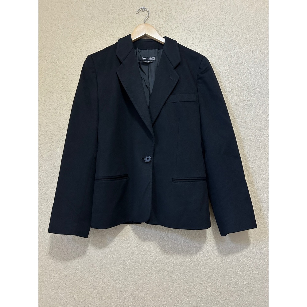 Giorgio Armani 44 Cashmere Blazer Black Single Button Italian Luxury Vintage